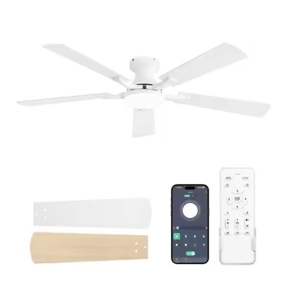 LETTA 42 In. White Indoor Ceiling Fan 5-Blade LED Light w/ Remote Control